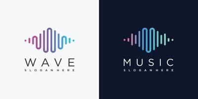 logo de música con estilo de arte lineal y concepto moderno, moderno, degradado, música, vector premium