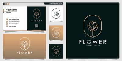 Flower logo with golden gradient style and business card design template Premium Vector