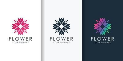 Flower logo with modern gradient style and business card design template Premium Vector