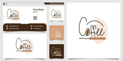 Coffee logo with handwriting line art style and business card design template Premium Vector