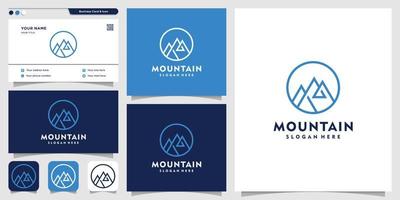 logotipo de montaña con estilo de arte de línea y plantilla de diseño de tarjeta de visita, montaña, arte de línea, icono, vector premium