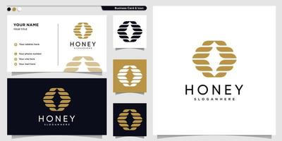 Honey logo with new concept gold colour and business card design template, honey, gold, logo template Premium Vector