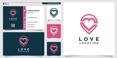 Love logo with cool outline style and business card design template Premium Vector