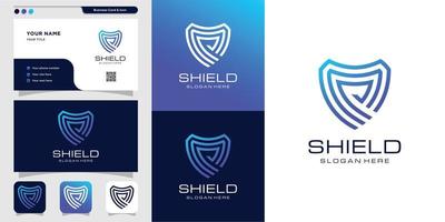 Cool abstract shield logo and business card design. security, modern, shield, secure, emblem, icon Premium Vector