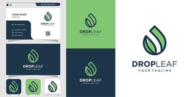 Drop leaf nature logo and business card design template Premium Vector