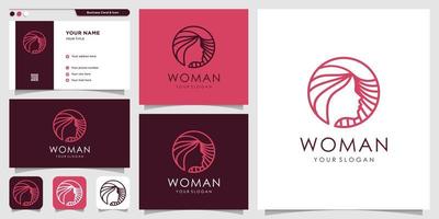 Logo for woman with beauty creative style and business card design template Premium Vector