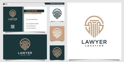 lawyer location logo with unique line art style and business card design template Premium Vector