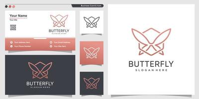 logotipo de mariposa con estilo de arte de línea y plantilla de diseño de tarjeta de visita vector premium
