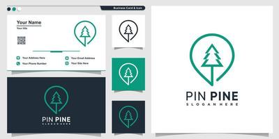 pine logo with pin location style and business card design template Premium Vector