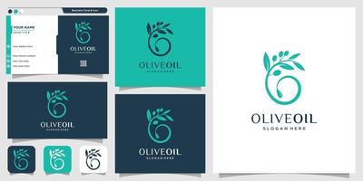 Olive oil logo with new concept and business card design template, brand, oil, beauty, green, icon, health, premium vector