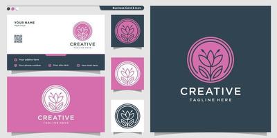 Tulip logo with silhoutte and business card design template.  Flower, spa, beauty, Premium Vector