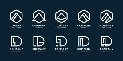 conjunto de colección de logotipo minimalista con vector premium de forma de línea de letra