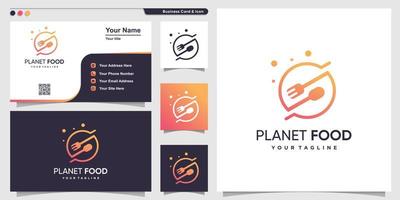 Food logo with line art planet style and business card design template Premium Vector