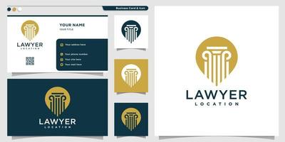 logotipo de ubicación de abogado con estilo de contorno y plantilla de diseño de tarjeta de visita vector premium