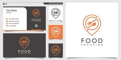 Food logo with line art pin location style and business card design Premium Vector