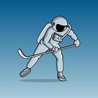 Astronaut playing ice hockey vector illustration