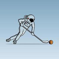 Astronaut playing hockey planet vector illustration