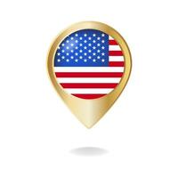 American flag on golden pointer map, Vector illustration eps.10