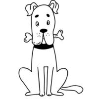 Big dog with bone. Vector illustration in linear hand drawn doodle style