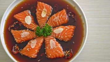 Salmon marinated shoyu or salmon pickled soy sauce in Korean style video