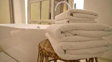 towel with bath tub in luxury bathroom video