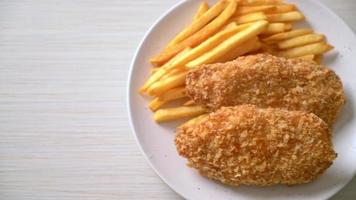 fried chicken breast fillet steak with French fries and ketchup video