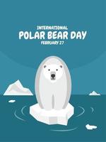 Vector illustration, polar bear standing on a shrinking iceberg, as International Polar Bear Day banner.