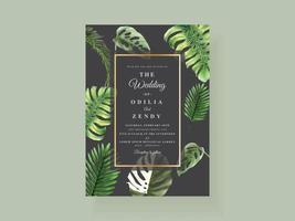 hermosa plantilla de tarjeta de invitación de boda de hojas tropicales vector