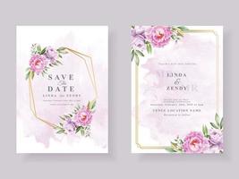 Elegant purple floral wedding invitation card vector