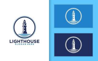 Lighthouse, Beacon logo icon. Vector Illustration. Modern linear simple logotype template. Lighthouses and ocean waves.