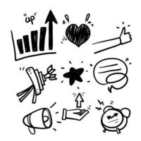 hand drawn Business strategy, Megaphone and Representative. Influence campaign, social media marketing, brand ambassador icons.in doodle style vector