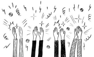 Hand Drawn sketch style of applause, thumbs up gesture. Human hands clapping ovation. on doodle style, vector illustration.