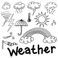 Collection of hand drawn doodle weather icons isolated on white background. vector