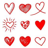 conjunto de corazones de fideos aislados sobre fondo blanco. dibujado a mano de icono de amor. ilustración vectorial vector
