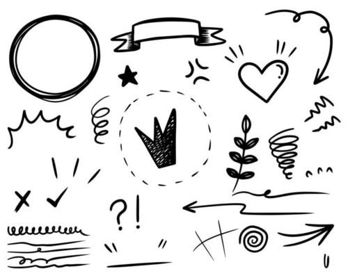 Hand drawn set doodle elements for concept design isolated on white background. vector illustration.