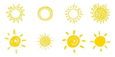 set of doodle sun. Design elements. vector illustration.