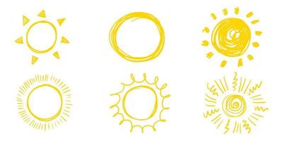 set of doodle sun. Design elements. vector illustration.