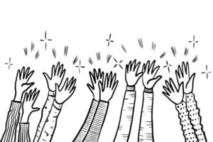 Hand Drawn sketch style of applause, thumbs up gesture. Human hands clapping ovation. on doodle style, vector illustration.