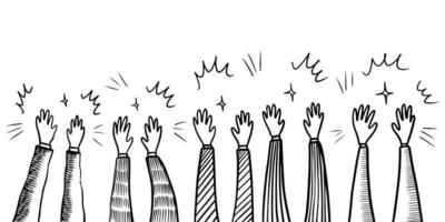 Hand Drawn sketch style of applause, thumbs up gesture. Human hands clapping ovation. on doodle style, vector illustration.