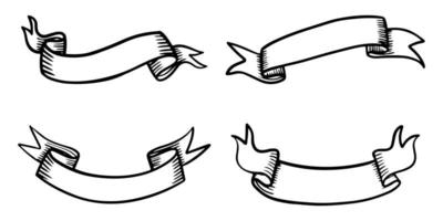 garabato de ilustraciones de banner de cinta aislado en un fondo blanco. ilustración vectorial dibujada a mano. vector
