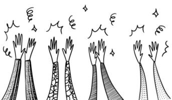 Hand Drawn sketch style of applause, thumbs up gesture. Human hands clapping ovation. on doodle style, vector illustration.