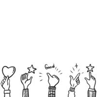 Hand Drawn sketch style of applause, thumbs up gesture. Human hands clapping ovation. on doodle style, vector illustration.