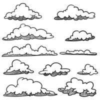 conjunto de garabatos de nubes dibujadas a mano aisladas para el diseño conceptual. ilustración vectorial vector