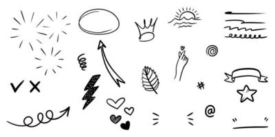 Hand drawn set doodle elements for concept design isolated on white background. vector illustration.