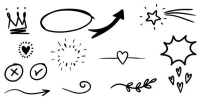 Hand drawn set doodle elements for concept design isolated on white background. vector illustration.