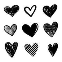 conjunto de corazones de fideos aislados sobre fondo blanco. dibujado a mano de icono de amor. ilustración vectorial vector