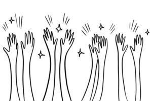 Hand Drawn sketch style of applause, thumbs up gesture. Human hands clapping ovation. on doodle style, vector illustration.