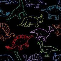 patrón sin costuras de ilustración de dinosaurio de fideos vectoriales dibujados a mano. dinosaurio de dibujos animados para, diseño de carteles, estampado de camisetas, web, fondo. vector