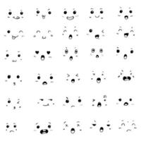 conjunto de vector dibujado a mano doodle kawaii caras lindas emoticonos icono boceto ilustraciones