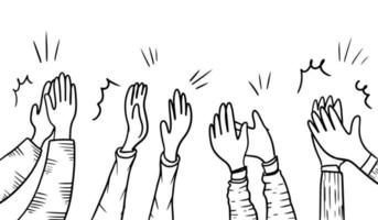 Hand Drawn sketch style of applause, thumbs up gesture. Human hands clapping ovation. on doodle style, vector illustration.